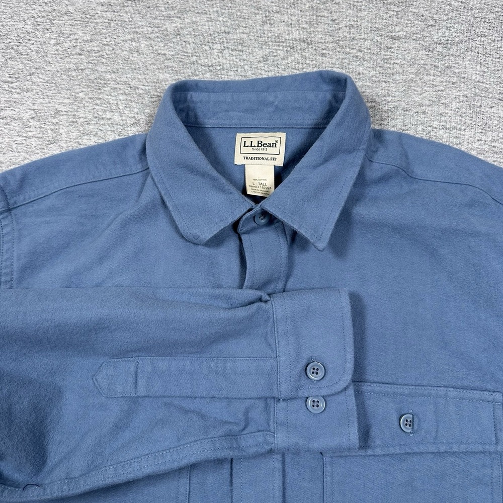 LL Bean Chamois Cloth Shirt Mens Large Tall Blue Long Sleeve Button Up Outdoor
